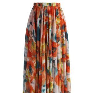 Chicwish - orange blossom watercolor maxi skirt